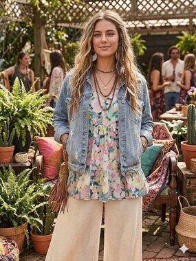 GAP Multicolor Pastel Floral Tiered V-Neck Blouse